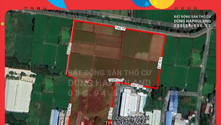 HCC. 4,X triệu/m2. 20,000m2 (2 HA), ngang 70M. Đất thổ cư MẶT TIỀN đường Bình Mỹ.